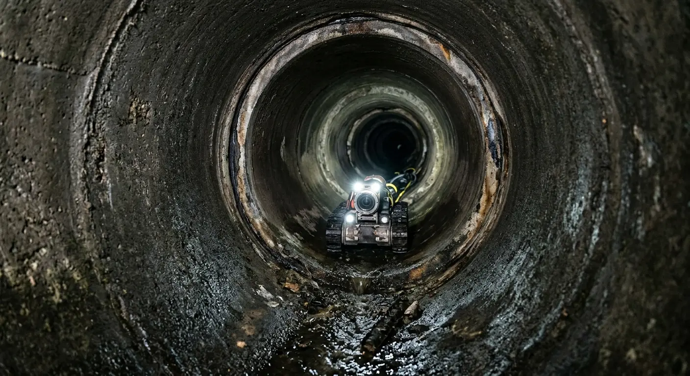 Robotic sewer camera inspecting pipe interior for Sewer Line Cleaning in Litchfield